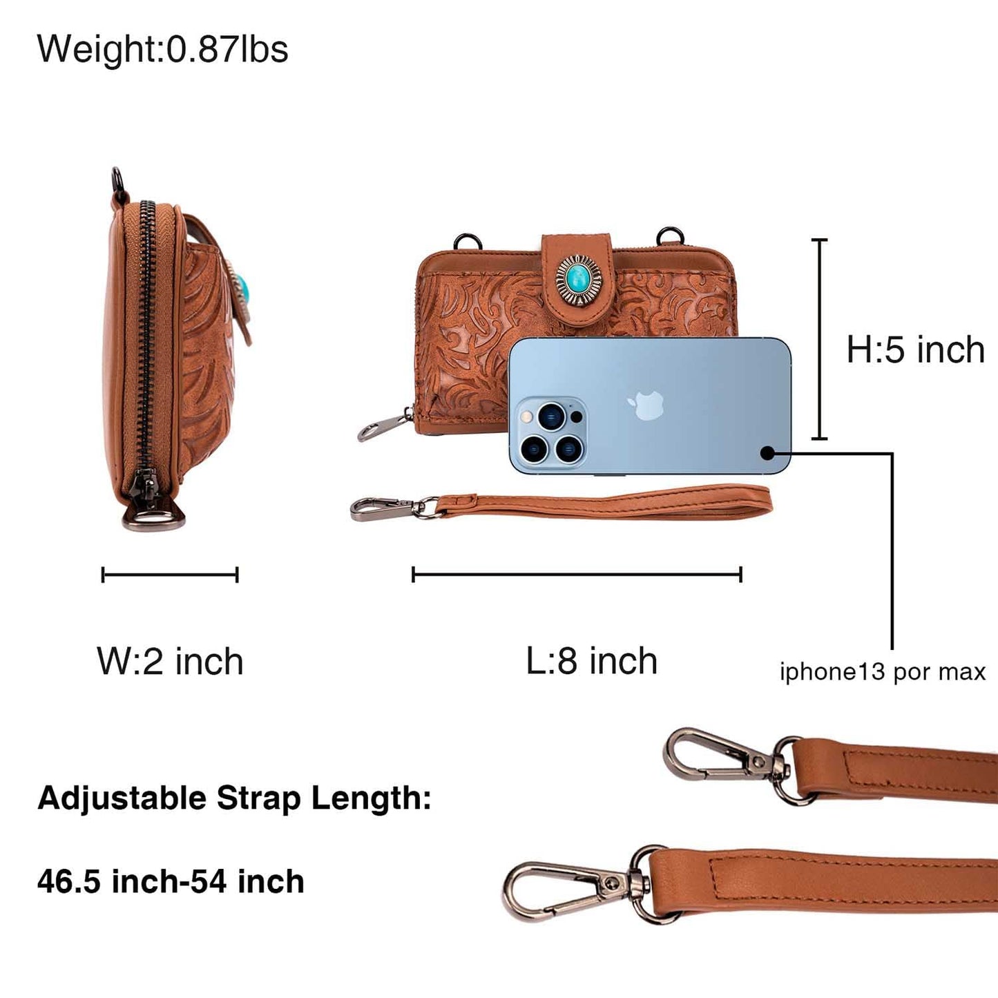 LAVAWA Women's Crossbody Handbag Small Vintage, Ladies Wallet Western Adjustable Phone Purse Clutch Turquoise Concho Embossed