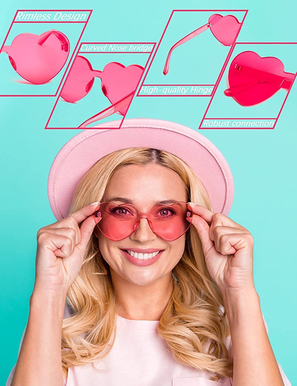 LIULIUBTY Heart Shaped Rimless Sunglasses,Jelly Fudge Series Bachelor Party Cool Sunglasses 8 Pack for Glasses Party Favors (Mixed Colors)