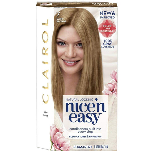 Clairol Nice'n Easy Liquid Permanent Hair Dye, 7 Dark Blonde Hair Color, Pack of 3