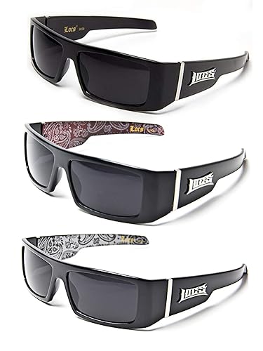 Locs Gangsta Sunglasses Various Combos 58 Style (3 Pack Black Plain Red Bandana White Bandana)