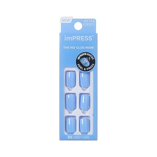 Kiss Impress No Glue Mani Press On Nails, Color, 'Baby why so Blue', Blue, Short Size, Squoval Shape, Includes 30 Nails, Prep Pad, Instructions Sheet Beauty & Personal Care imPRESS
