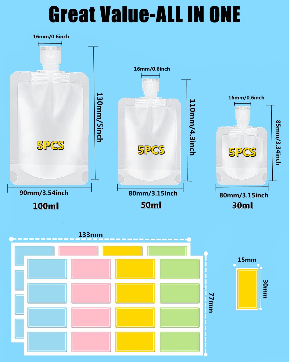 SEQUHITKU 17 Pack Travel Pouches for Toiletries,TSA Approved,Travel Size Portable Containers,Stand Up Pouch,Refillable Travel Accessories for Shampoo Beauty and Personal Care SEQUHITKU