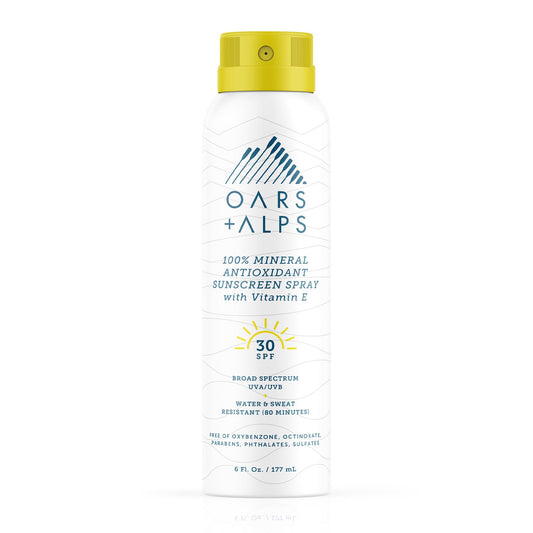 Oars + Alps Sunscreen Spray for Face & Body, SPF 30 Spray Sunscreen Infused with Vitamin E & Antioxidants, No White Residue, Water & Sweat Resistant