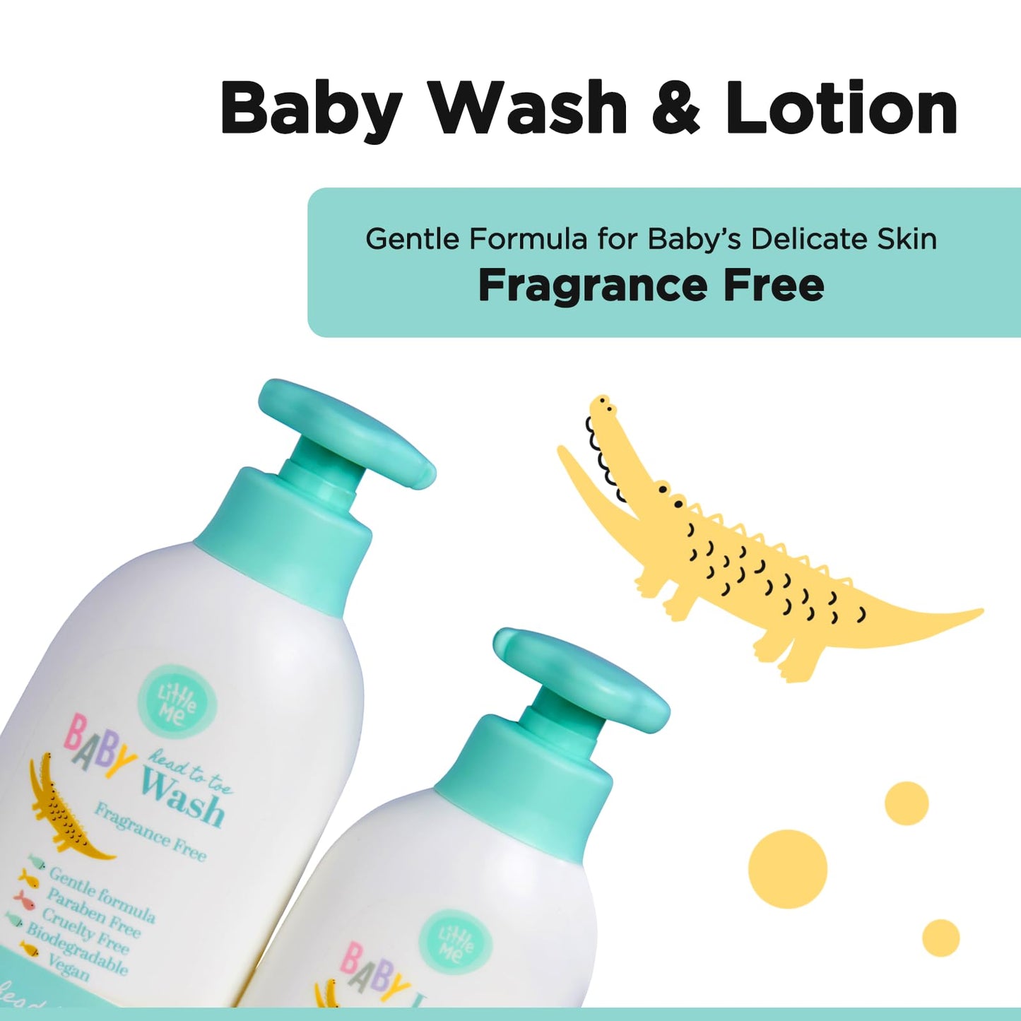 Little Me 2 Pack Set Baby Fragrance Free Head to Toe 500ml 3-In-1 Wash & 360ml Baby Lotion
