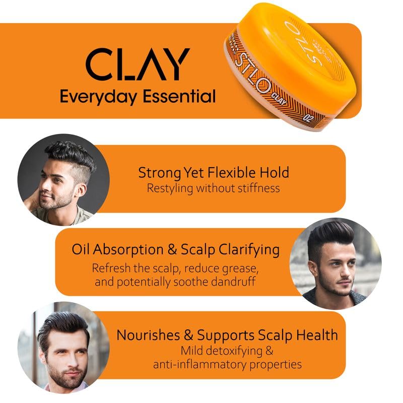 STLO Clay Everyday Essential - Strong Hold Matte Finish Hair Styling Clay for Men