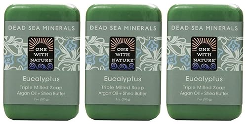 One With Nature Eucalyptus Soap (Pack Of 3) With Dead Sea Minerals, Argan Oil, Shea And Eucalyptus Essential Oil, 7 Oz. Each