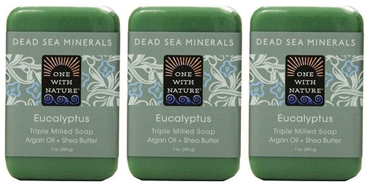 One With Nature Eucalyptus Soap (Pack Of 3) With Dead Sea Minerals, Argan Oil, Shea And Eucalyptus Essential Oil, 7 Oz. Each