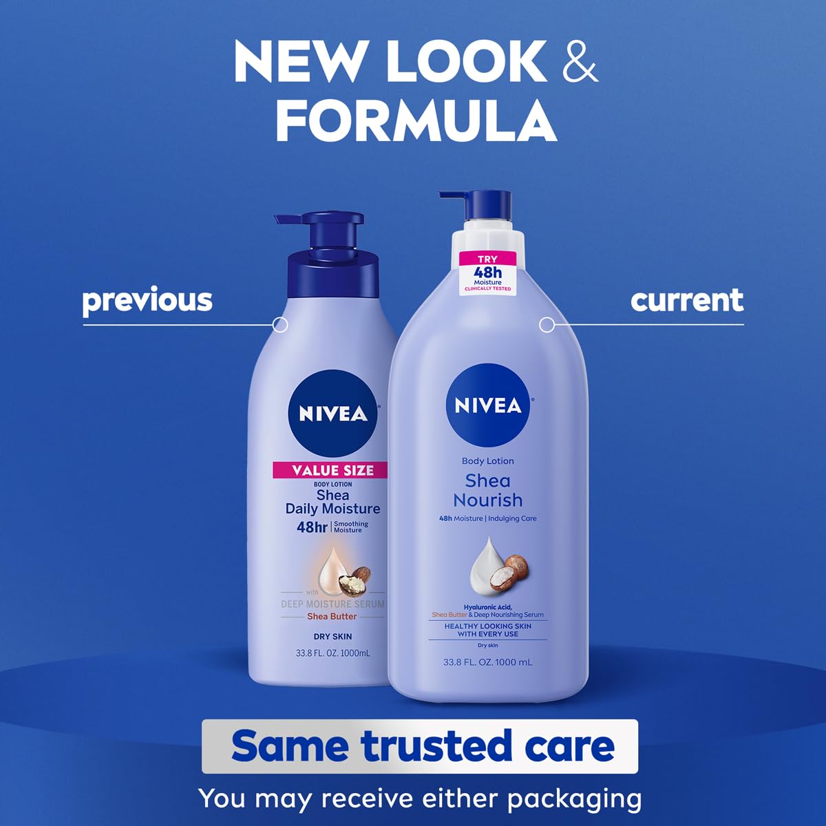 NIVEA Shea Nourish Body Lotion for Dry Skin with Hyaluronic Acid, Shea Butter and Deep Nourishing Serum, 48-Hour Body Moisturizer, 33.8 Fl Oz Pump