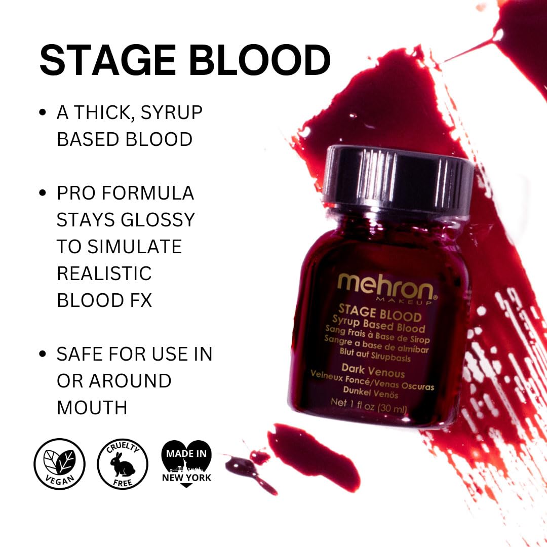 Mehron Makeup Stage Blood | Edible Fake Blood Makeup for Stage, Costume, Cosplay (1oz.) (Dark Venous) | Made in the USA