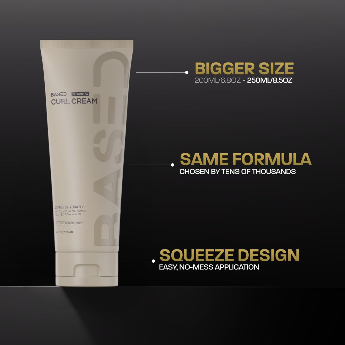BASED Curl Cream for Men, Curl Defining Cream for Curly Hair, No Harsh Chemicals or Artificial Fragrance, Medium Hold, Hydrates & Nourishes