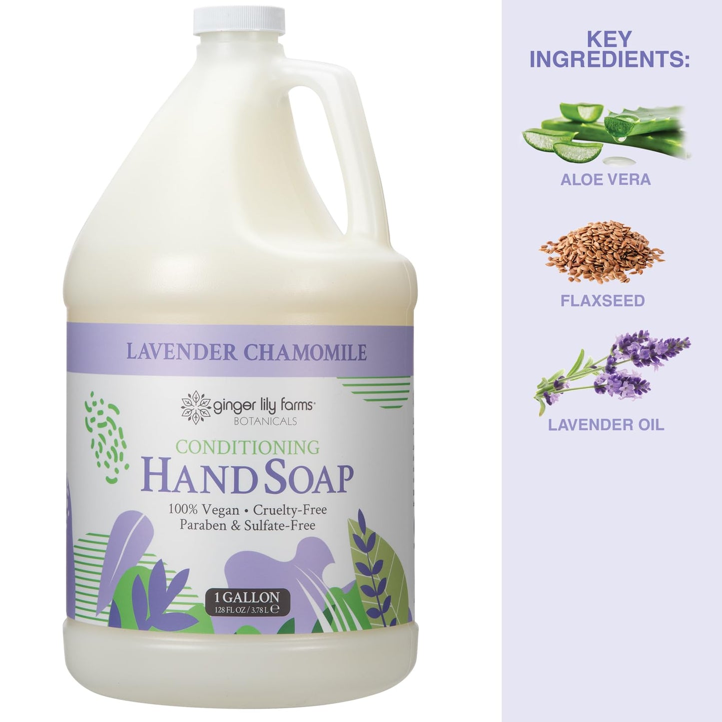 Ginger Lily Farms Botanicals All-Purpose Conditioning Liquid Hand Soap Refill, 100% Vegan & Cruelty-Free, Lavender Chamomile Scent, 1 Gallon (128 fl