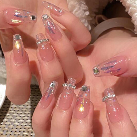 DANMANR Long Press on Nails Square French Fake Nails Full Cover Nude Acrylic False Nails for Women and Girls 24PCS (Multicolor Medium Coffin) Beauty and Personal Care DANMANR Default Title