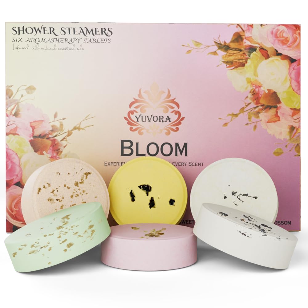 Yuvora Shower Steamers Gift Set - 6 Aromatherapy Scents for Women & Men - Bloom Collection - Essential Oil Shower Bombs for Relaxation, Stress Relief…