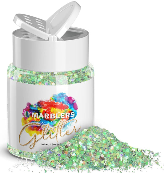 MARBLERS Holographic Glitter [Mixed Green] 1.5oz (42g) | Chunky | Non-Toxic, Vegan, Cruelty-Free | Face, Body, Eyeshadow, Hair, Festival, Party Makeup