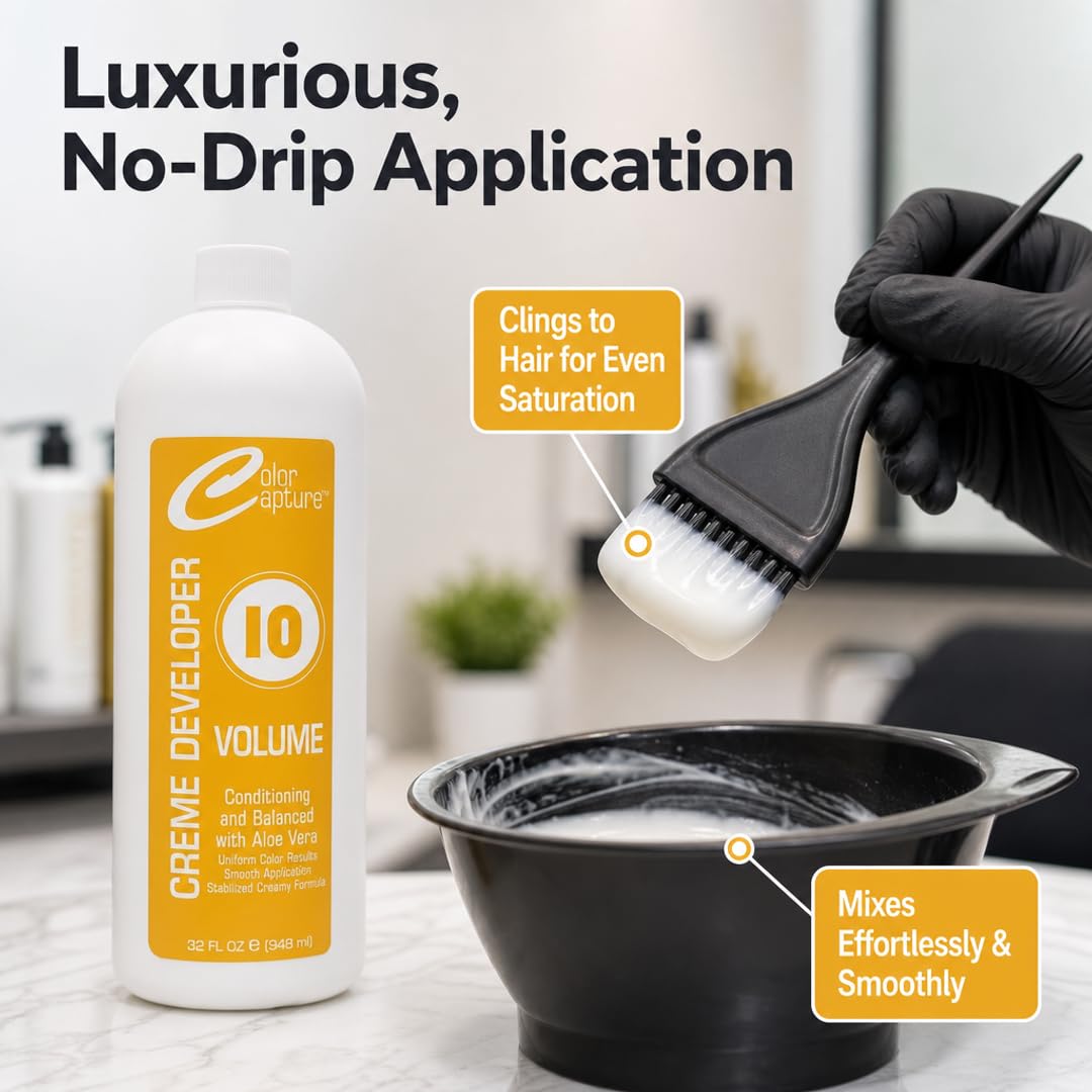 COLOR CAPTUR 10 Volume Cream Hair Developer - Aloe Vera Conditioning Activator for Deposit-Only Color | Paraben-Free, Cruelty-Free, GMP & ISO