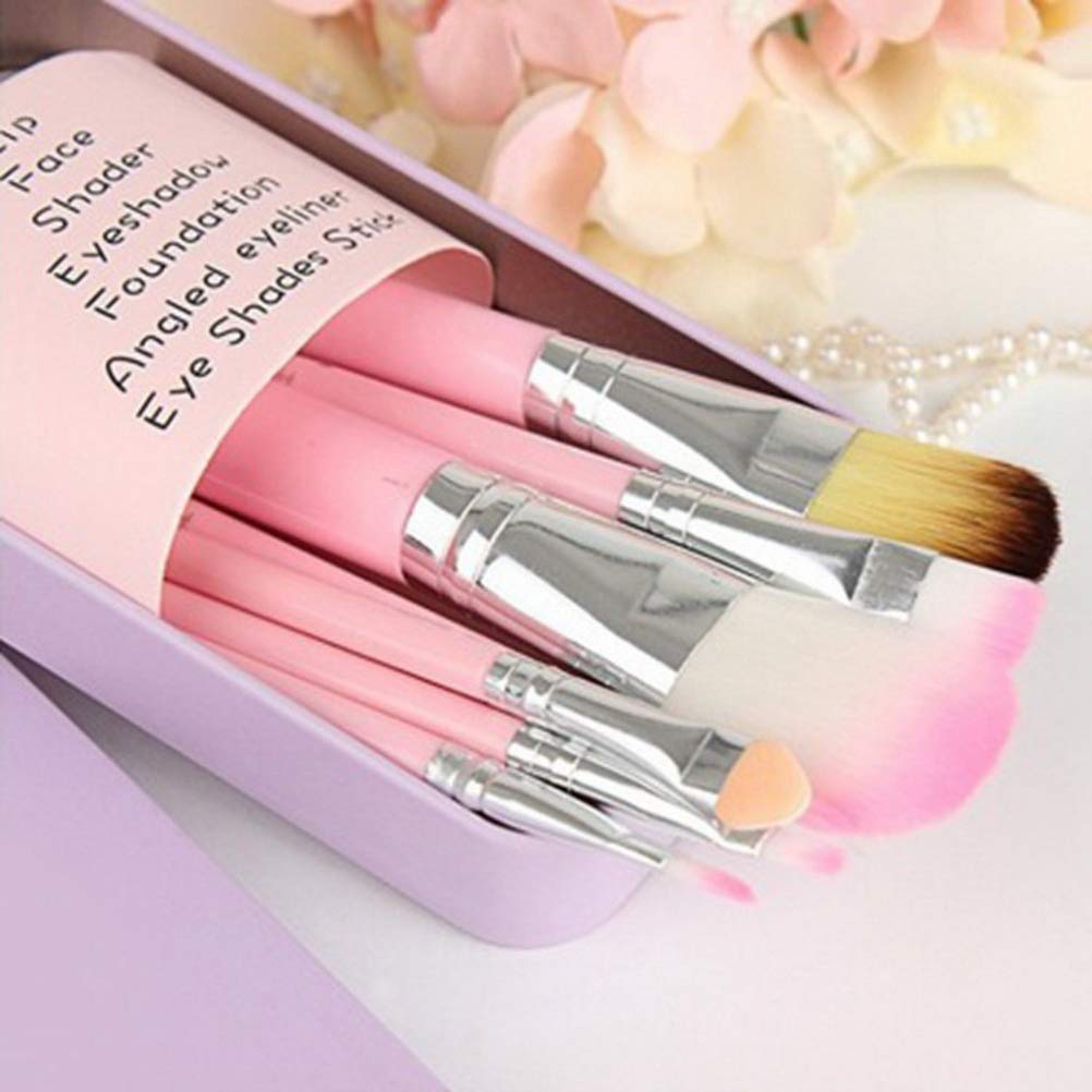 Pimoys Children Makeup Brushes, 7Pcs Makeup Brush Set Foundation Eyebrow Eyeliner Brush Cosmetic Concealer Brushes for Kids Girls, Women trave - Pink