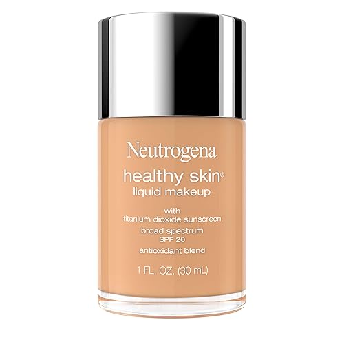 Neutrogena Healthy Skin Liquid Foundation Makeup Broad Spectrum SPF 20 Sunscreen, Medium Coverage, Vit B5, Antioxidants, All Day Wear, Creamy Beige