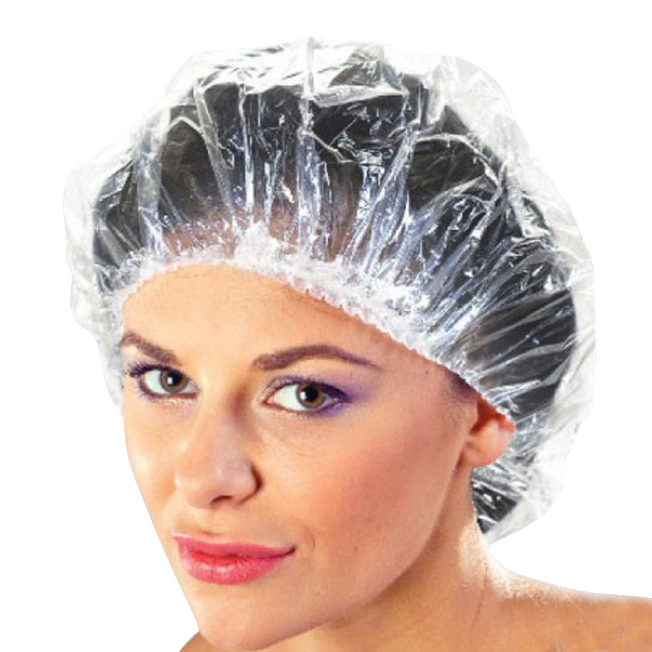 100 Disposable Clear Mop Mob Caps Clipped Hair Head Cover Shower Cap Plastic for Beauty Salon,Food Service,Hospitals,Laboratories,Manufacturing or