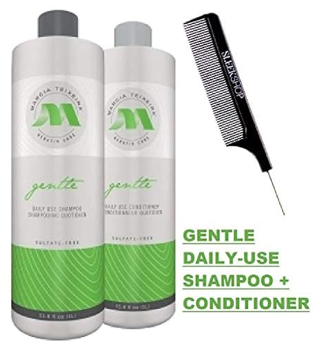 Marcia Teixeira Keratin Care Gentle DAILY USE Shampoo & Conditioner DUO SET, Sulfate-Free for Oily Hair (w/Sleek Comb) Hydrates Softens Shiny (33 oz +