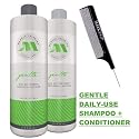 Marcia Teixeira Keratin Care Gentle DAILY USE Shampoo & Conditioner DUO SET, Sulfate-Free for Oily Hair (w/Sleek Comb) Hydrates Softens Shiny (33 oz +