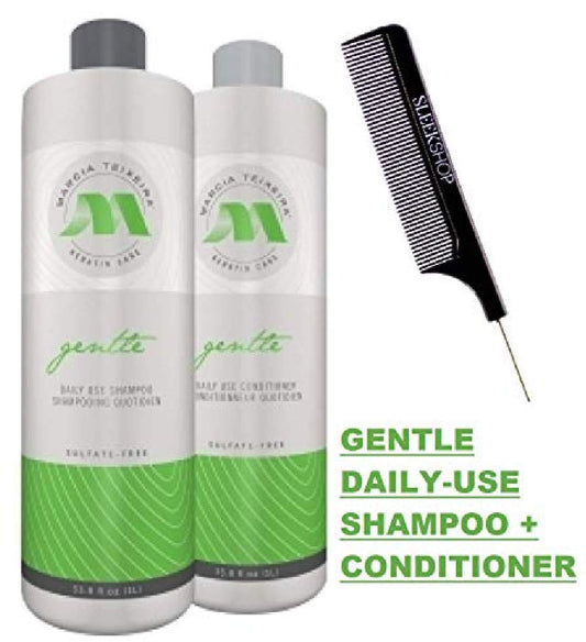 Marcia Teixeira Keratin Care Gentle DAILY USE Shampoo & Conditioner DUO SET, Sulfate-Free for Oily Hair (w/Sleek Comb) Hydrates Softens Shiny (33 oz +