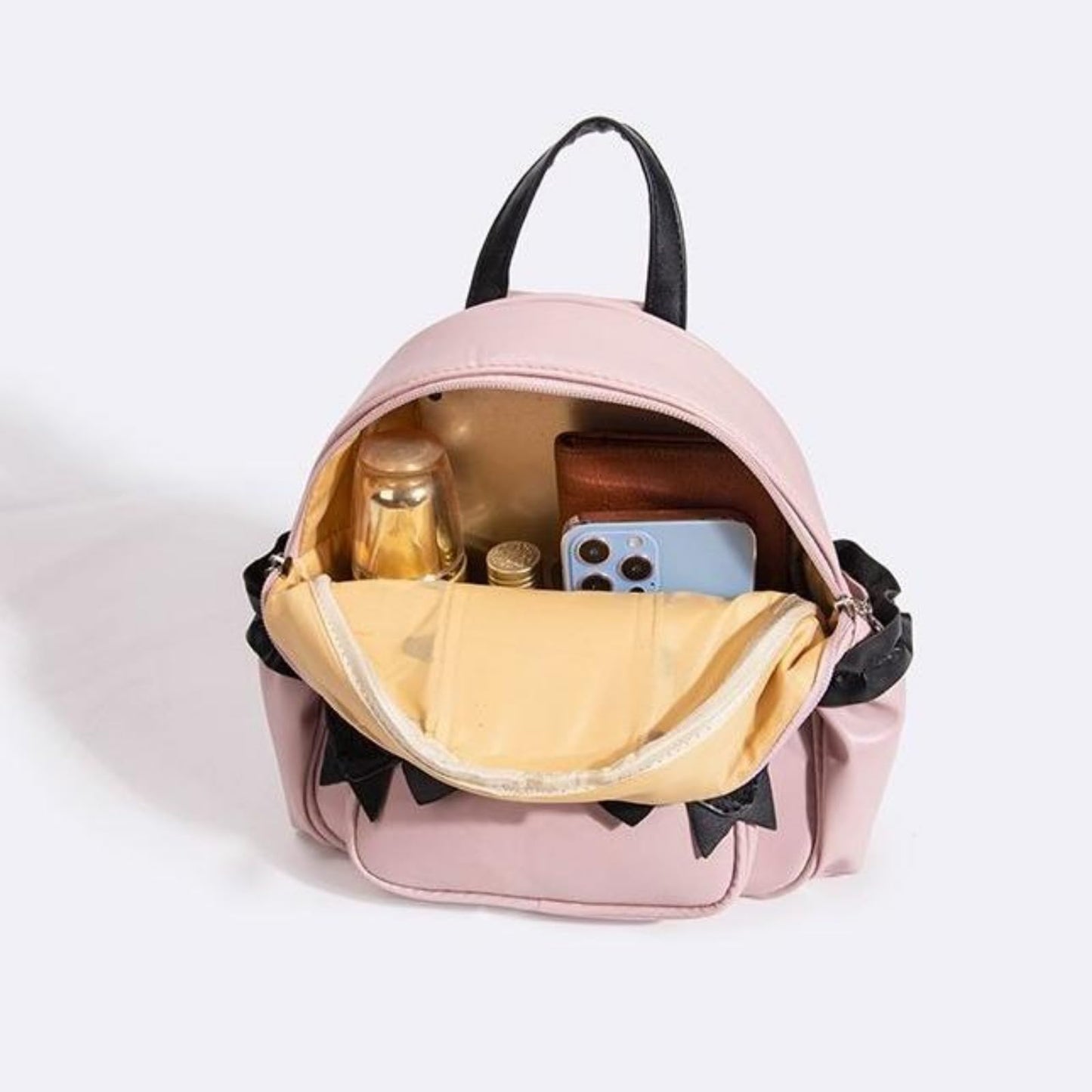 IDEWO Jirai Kei Kawaii Bag Gothic Cute Bag Mini Leather Backpack Fashion Small Daypacks Purse for Women Cutecore (Pink)