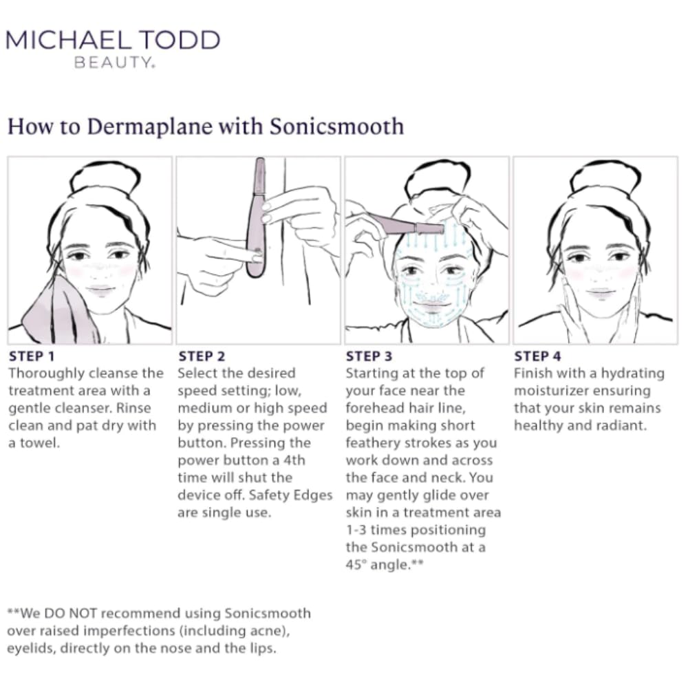 Michael Todd Beauty Sonicsmooth – Sonic Dermaplaning Tool for Women, 2-in-1 Facial Exfoliation & Peach Fuzz Remover with 8 Weeks Blades