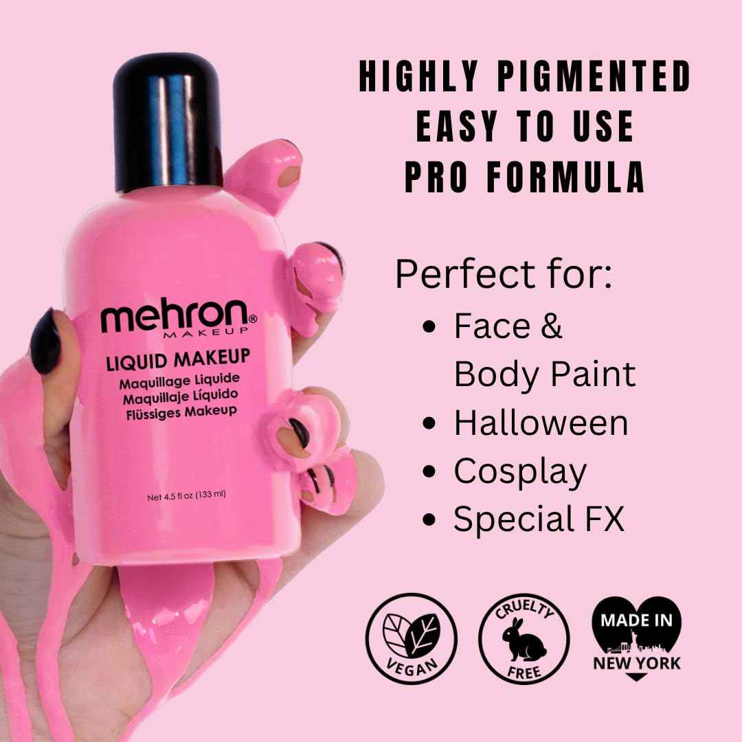 Mehron Makeup Liquid Makeup | Face Paint and Body Paint Perfect for Halloween, Cosplay I Air Brush Compatible 4.5 oz (133 ml) (PINK)