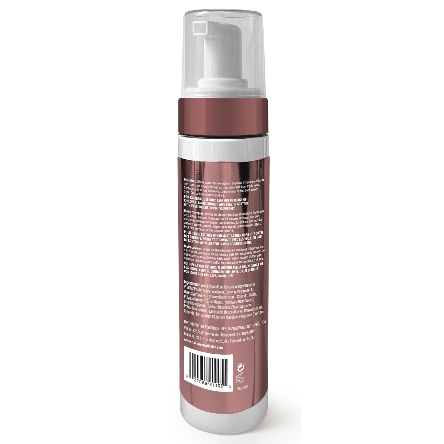 Hair Chemist Hair Gloss Liquid Glass Styling Mousse 8 oz. - Lightweight, Definition & Volume All Day Long, Long Lasting Voluminous Curls, Styling