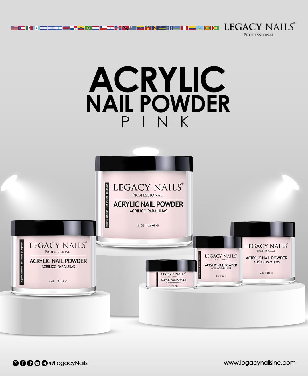 Legacy Nails Professional Pink Acrylic Powder, Net Wt. 8 oz. - French Manicures, Blending Cover Acrylics Nail Extension Colors, Natural Pink Finish Beauty & Personal Care LEGACY NAILS
