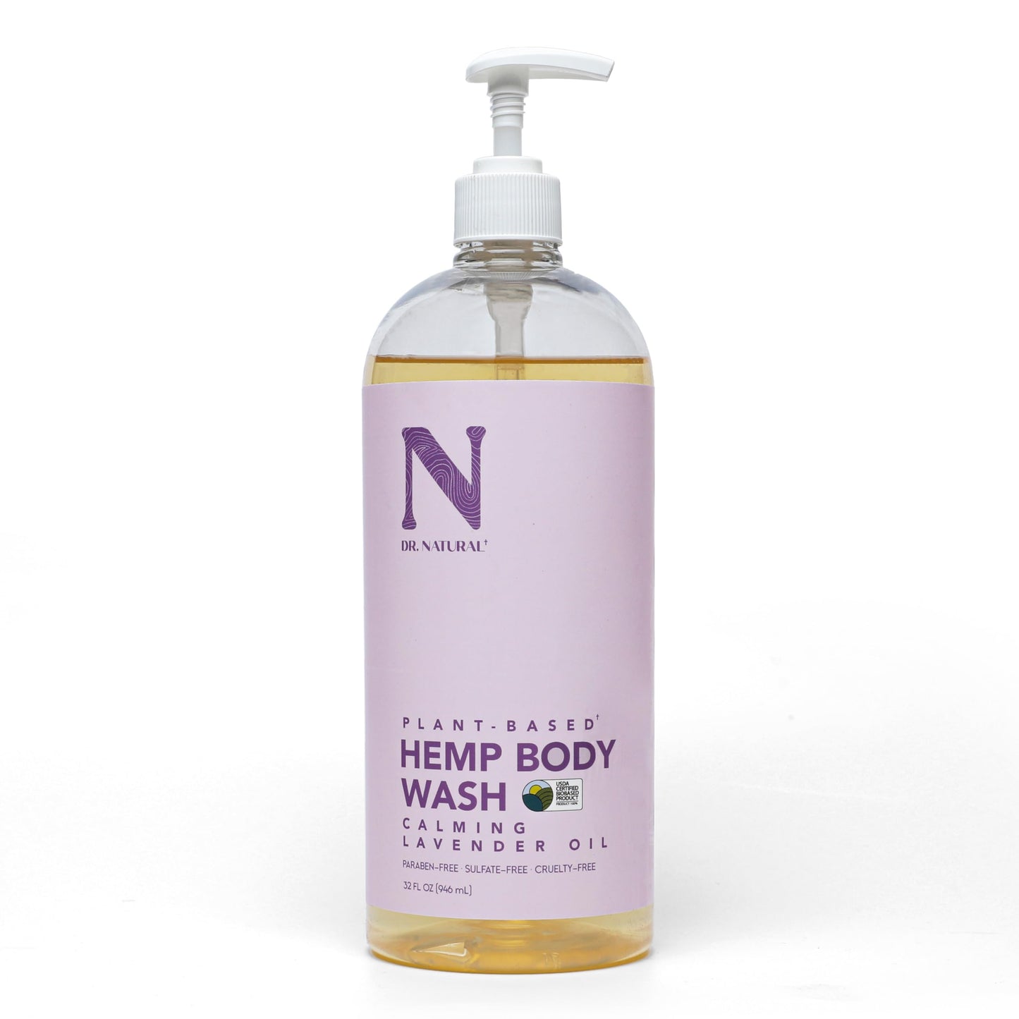 Dr. Natural Hemp Body Wash - Natural for Sensitive Skin - Moisturizing - Anti-Aging and Acne Reduction - Calming Lavender - 32 oz