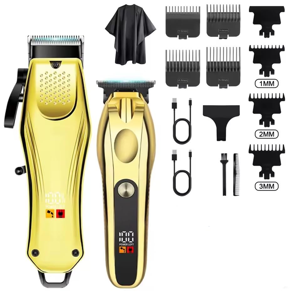 Professional Hair Clippers Set for Men Electric Cordless Trimmer with LED Digital Display and 7 Guide Combs Barber-Grade Cutting Machine Stainless Beauty and Personal Care GLESVOWIO
