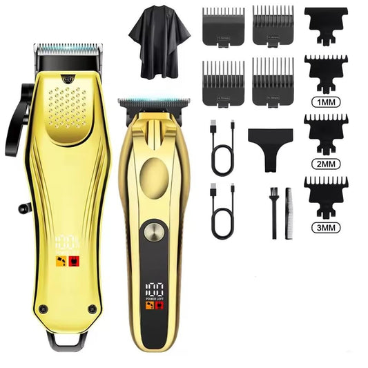 Professional Hair Clippers Set for Men Electric Cordless Trimmer with LED Digital Display and 7 Guide Combs Barber-Grade Cutting Machine Stainless Beauty and Personal Care GLESVOWIO