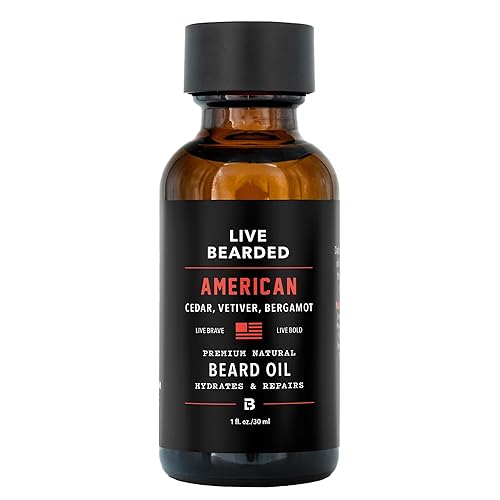Live Bearded Beard Oil, 1 fl oz - Premium All-Natural Jojoba - Made in the USA - Hair and Skin Care for Men with Dry, Flaky Patches | American Scent