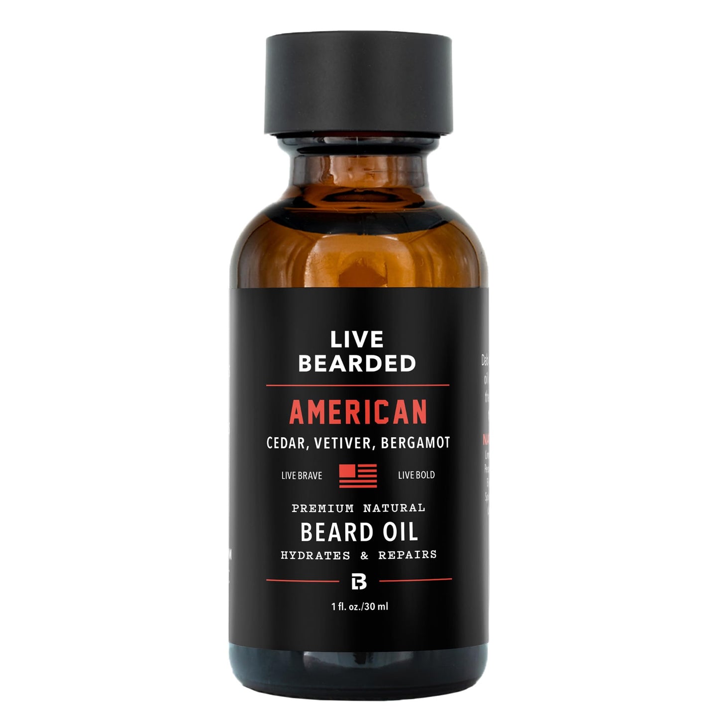 Live Bearded Beard Oil, 1 fl oz - Premium All-Natural Jojoba - Made in the USA - Hair and Skin Care for Men with Dry, Flaky Patches | American Scent