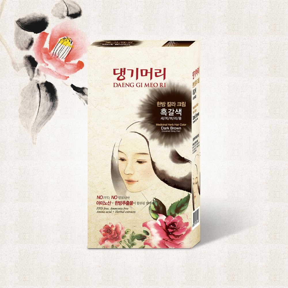 Daeng Gi Meo Ri - Korean Herbal Hair Dye Color Cream [Dark Brown] (3 PACK) - PPD-Free Gray Coverage, Hair Protection, High-Keratin Formula, 5 Oz
