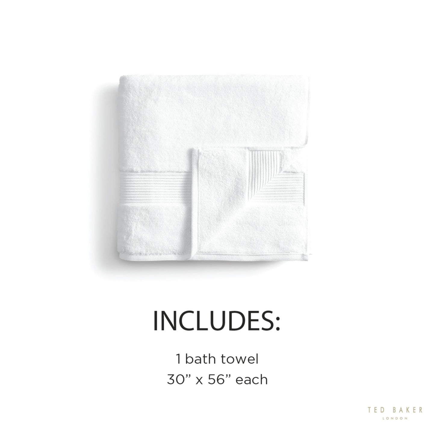 Ted Baker Bath Towel - 1 Piece - 100% Cotton - Soft, Highly Absorbent, 30" x 56", White