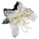 Sovenny 3 Pieces Lace Bow Pearl Chain Hair Clips Flower Embroidery Non Slip Hair Bow Barrettes for Women and Girls (White, Beige, Black)