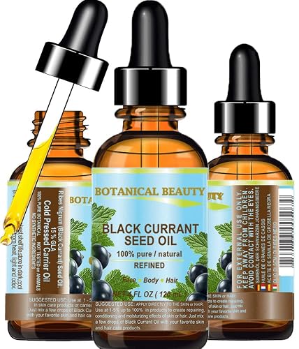 Botanical Beauty BLACK CURRANT SEED OIL. 100% Pure Natural Undiluted Refined Cold Pressed Carrier Oil for Skin, Hair, Lip and Nail Care (4 Fl Oz)