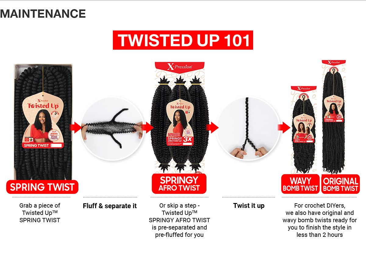X-pression Braid Outre Crochet Braids X-Pression Twisted Up 3X Springy Afro Twist 24 in (1-pack, 2T1B/425)