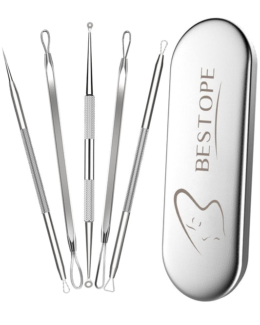 BESTOPE Blackhead Remover Blackhead Removal Pimple Comedone Extractor Tool - Treatment for Blemish Whitehead Popping Zit Removing with Metal Case