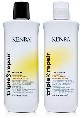 Kenra Triple Repair Shampoo/Conditioner Set | Targets & Repairs Weak or Broken Bonds | Split Ends | Damaged Hair | Bond Builder | Sulfate-Free | 10.1