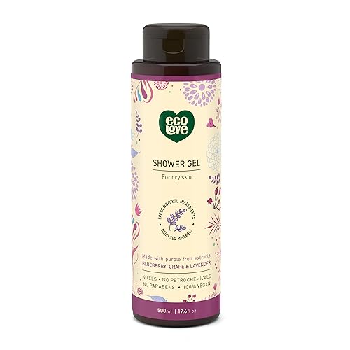 ecoLove - Natural Moisturizing Body Wash for Dry Skin - Organic Blueberry, Grape & Lavender - No SLS or Parabens - Vegan and Cruelty-Free Shower Gel