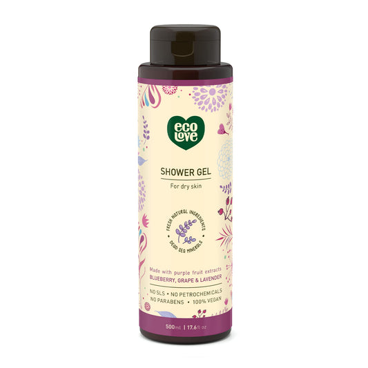 ecoLove - Natural Moisturizing Body Wash for Dry Skin - Organic Blueberry, Grape & Lavender - No SLS or Parabens - Vegan and Cruelty-Free Shower Gel