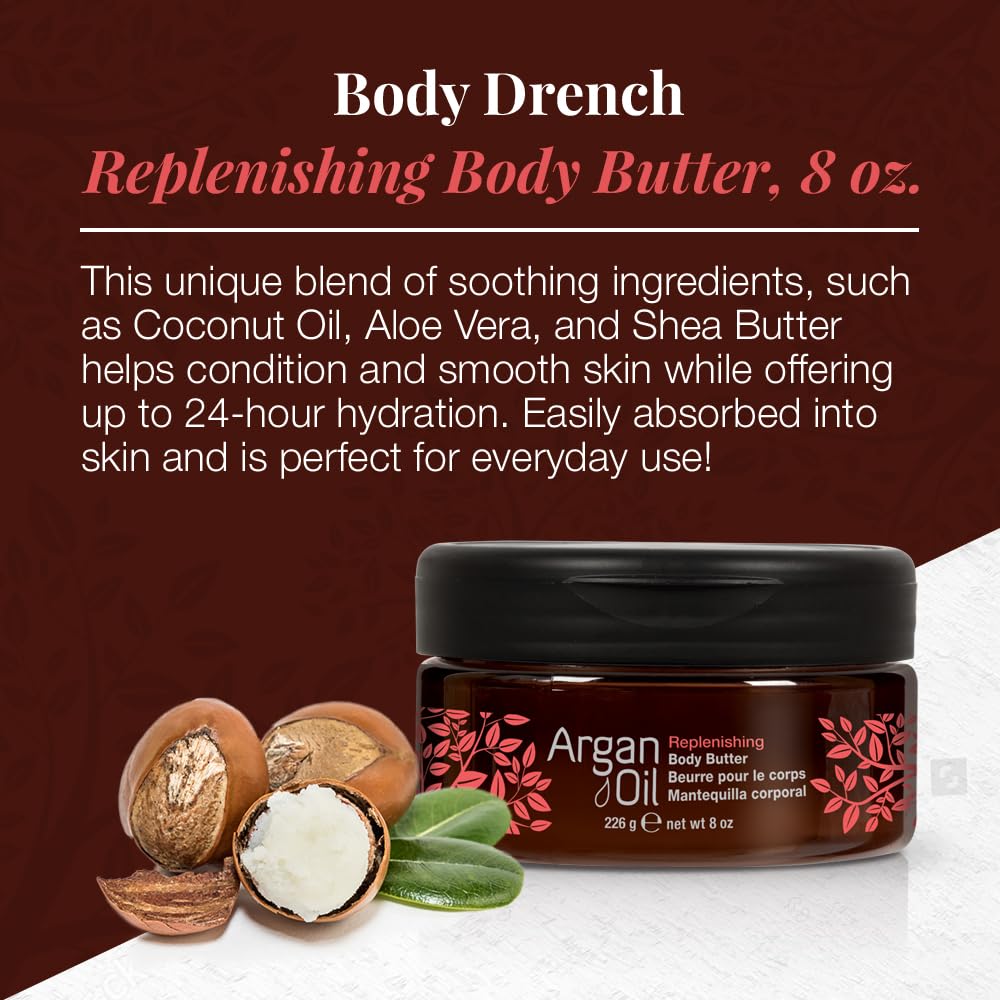 Body Drench Argan Oil Skin Moisturizer, Body Butter, Deeply Hydrating Body Cream for Dry Skin, Nourishing Moisturizer with Argan Oil for Soft, Smooth
