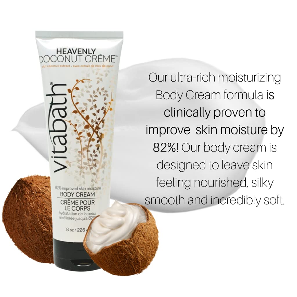 Vitabath Heavenly Coconut Creme Moisturizing Body Cream - Soothing Hydration Vitamin & Nutrient Skin Care - Replenishing All Over Dry Skin Lotion