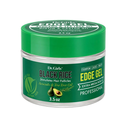Dr. Girls Rice Water Edge Gel - Extra Mega Hold for Cornrows, Locs & Twists with Biotin, Castor Oil 3.5oz (Avocado & Tea Tree Oil)