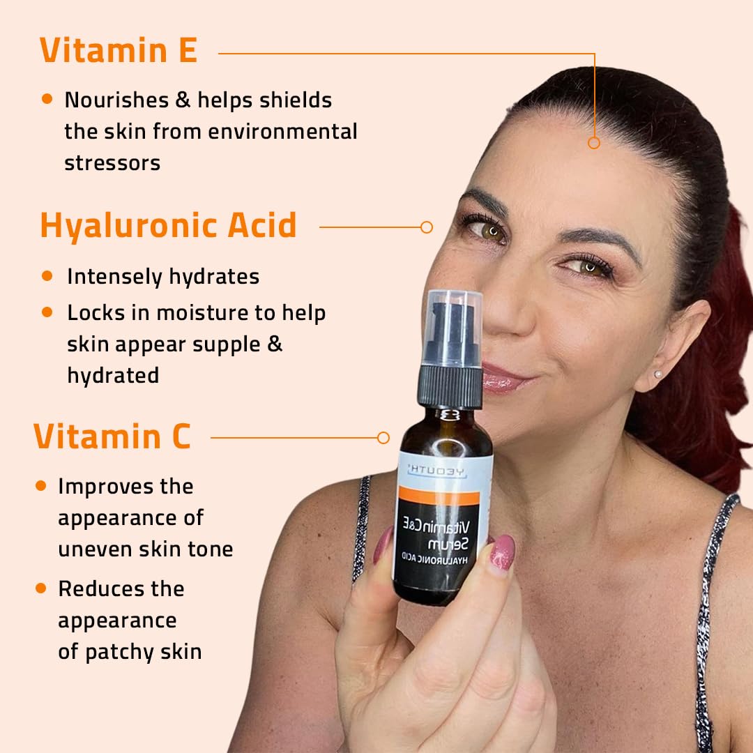 YEOUTH Vitamin C Face Serum with Hyaluronic Acid, Hydrating Vitamin C Serum for Face, Facial Serums Targets the Appearance of Dull Spots 2oz