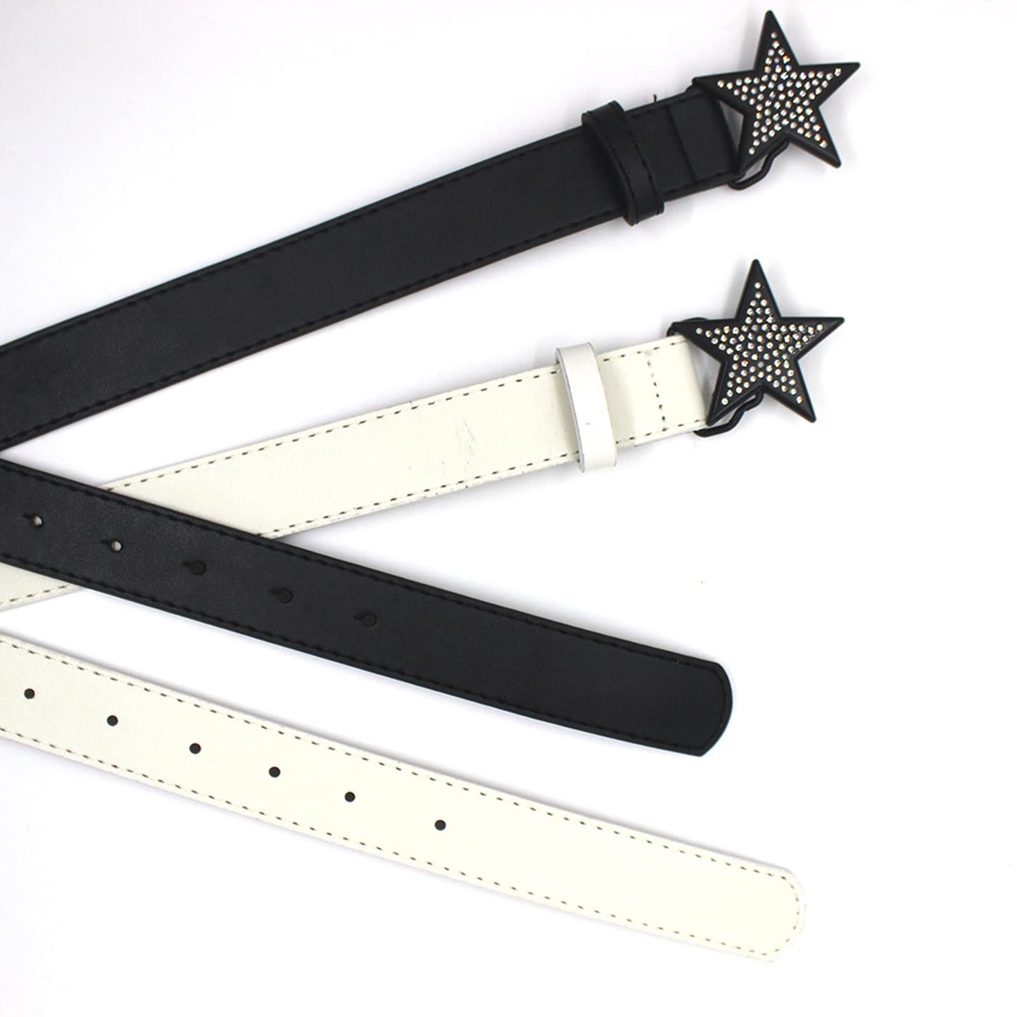 UICIOP Kawaii Star Belt PU Leather Punk Women's Belt Women's Jeans Buckle Belt Korean Women's Belt (black,105cm)