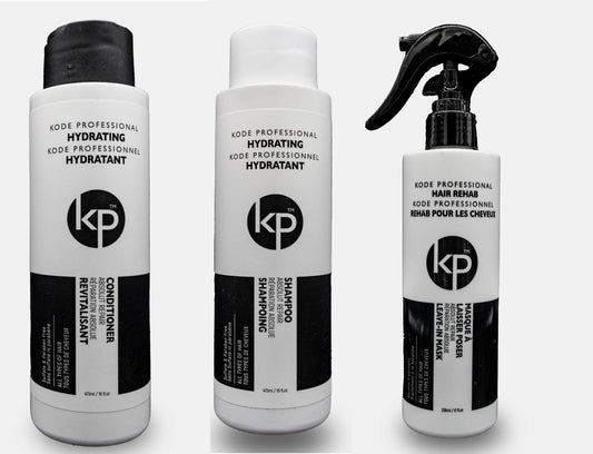 3pc Rehab Bundle: Kode Professional Hydrating Shampoo, Hydrating Conditioner and Hair Rehab Bundles (16oz Rehab)